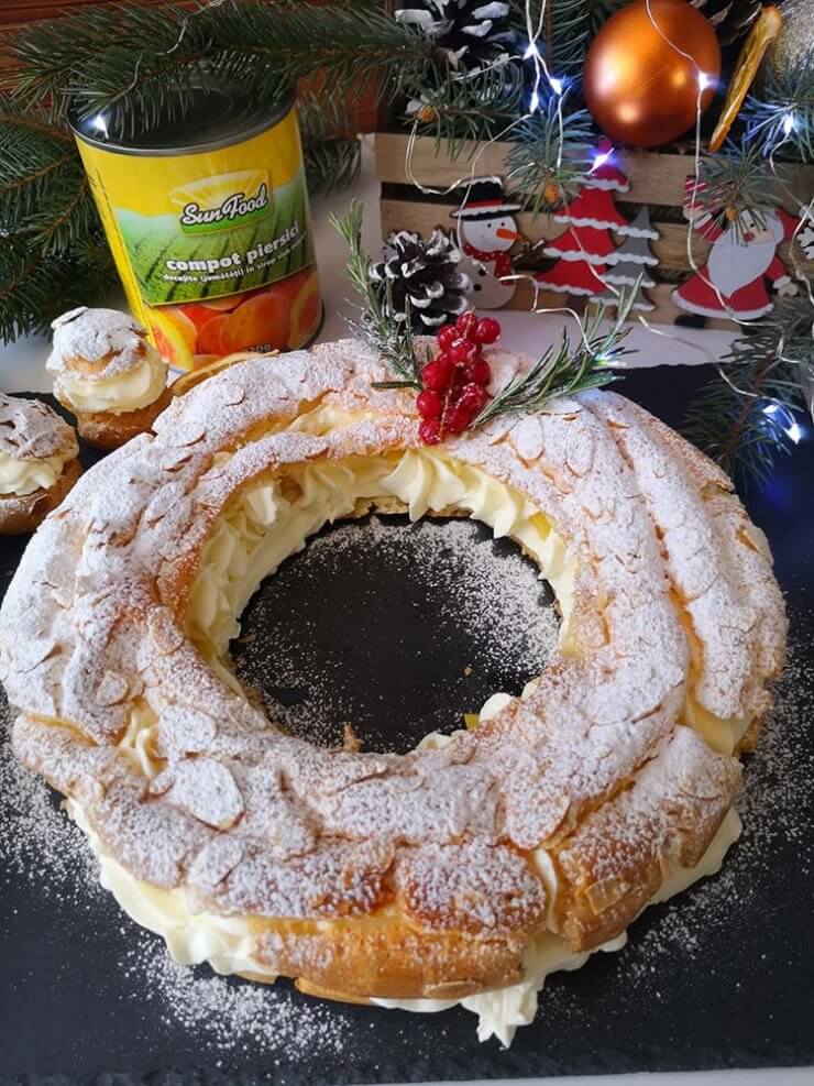 Prajitura Paris-Brest cu piersici